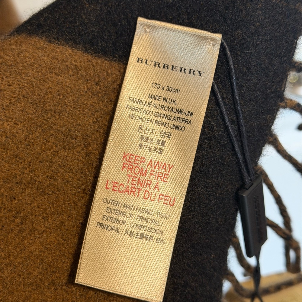 NWT Burberry Logo Cashmere Black and Brown Scarf - Picture 7 of 11